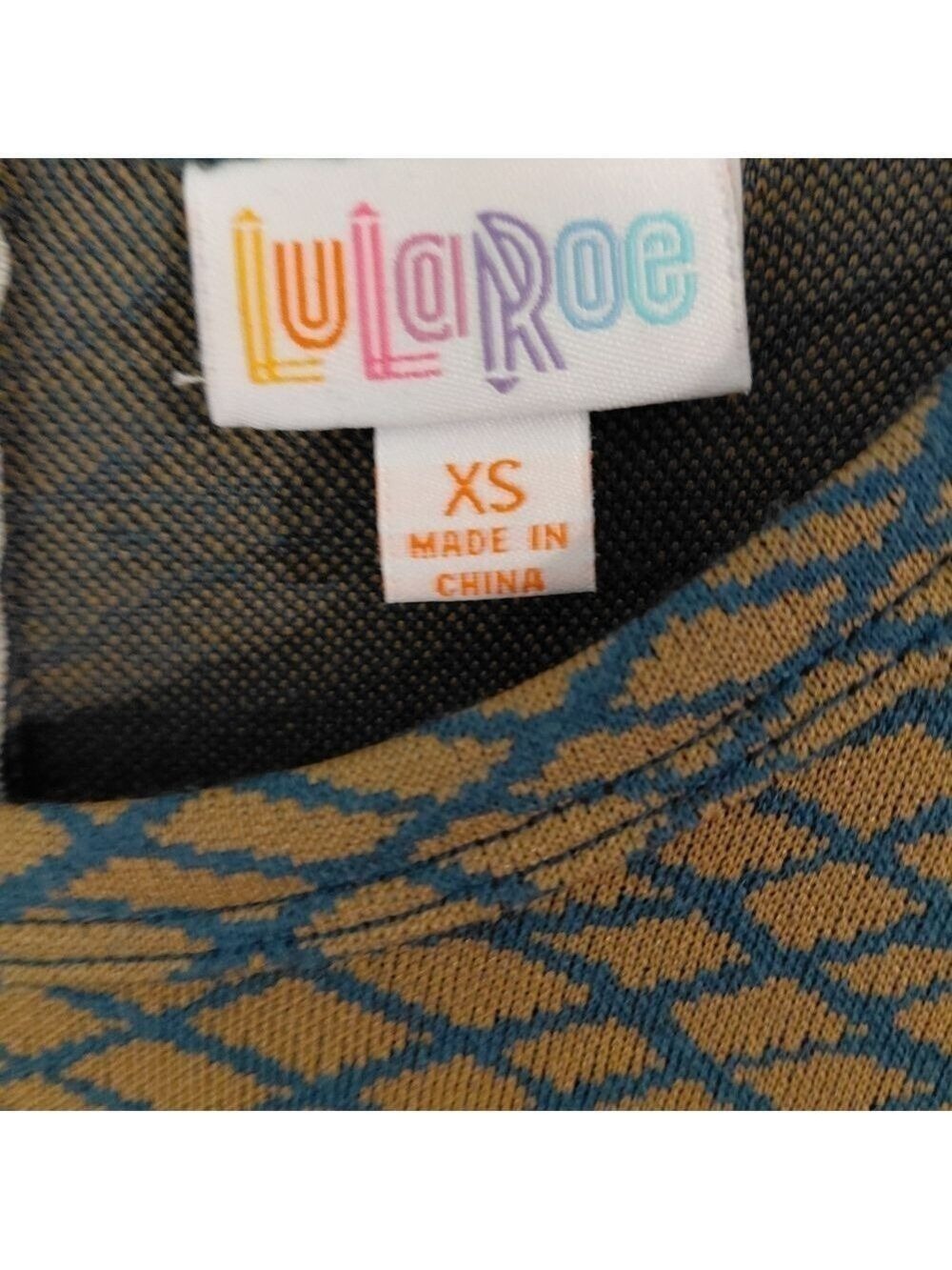 NWT Lularoe Amelia Fit Pleated Dress Blue & Tan Geometric Zip Back Size XS - Picture 5 of 5